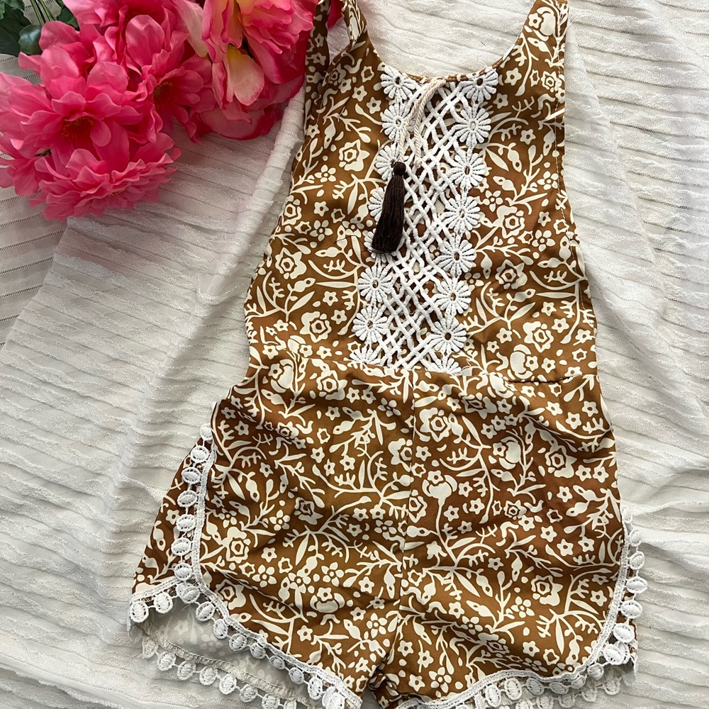 Boho Floral Romper with Lace Accents